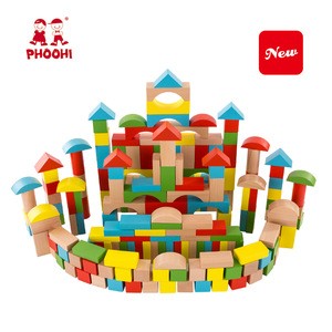 New arrival 128 pcs classic baby set wooden building block for toddler 18M+