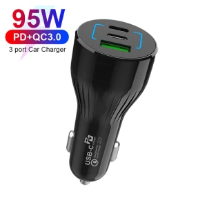 New Arrival 3 Ports 95W High Power Mobile Phone USB PD Car Charger For MacBook Fast Charging