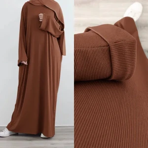 New Design Arabic Abaya Dubai Best Selling Monsoon Crew Neck Robe Maxi Muslim Women Dress Rib Knit Winter Abaya