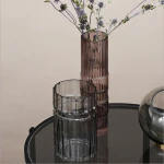 New design modern colorful vertical fluted bamboo joint shape glass vase decorative home accessories