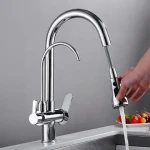 New Design Multifunctional 3 Way Brass Pull Out Kitchen Sink Mixers Dual Handle Pull Out Kitchen Faucet