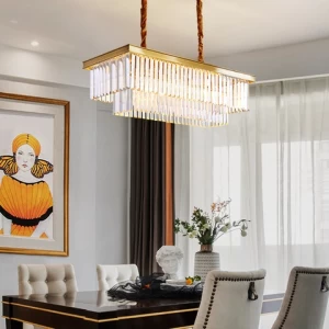 New Entry Fashion Commercial Lampadari Stainless Steel Design Golden Rectangle Pendant Lights Luxury Asfour Crystal Chandelier