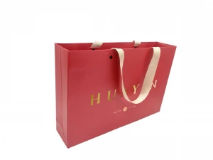 New Gold Logo Hot Foiled Stamping Special Paper Bag With Rope Handles
