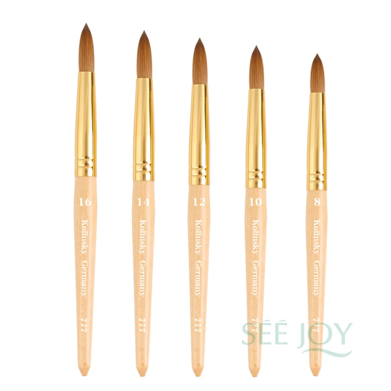 New Nail Product 2020 SeeJoy Golden Handle Acrylic Brush Kolinsky Nail Brush Acrylic Kolinsky Acrylic Brushes 8 10 12 14 16