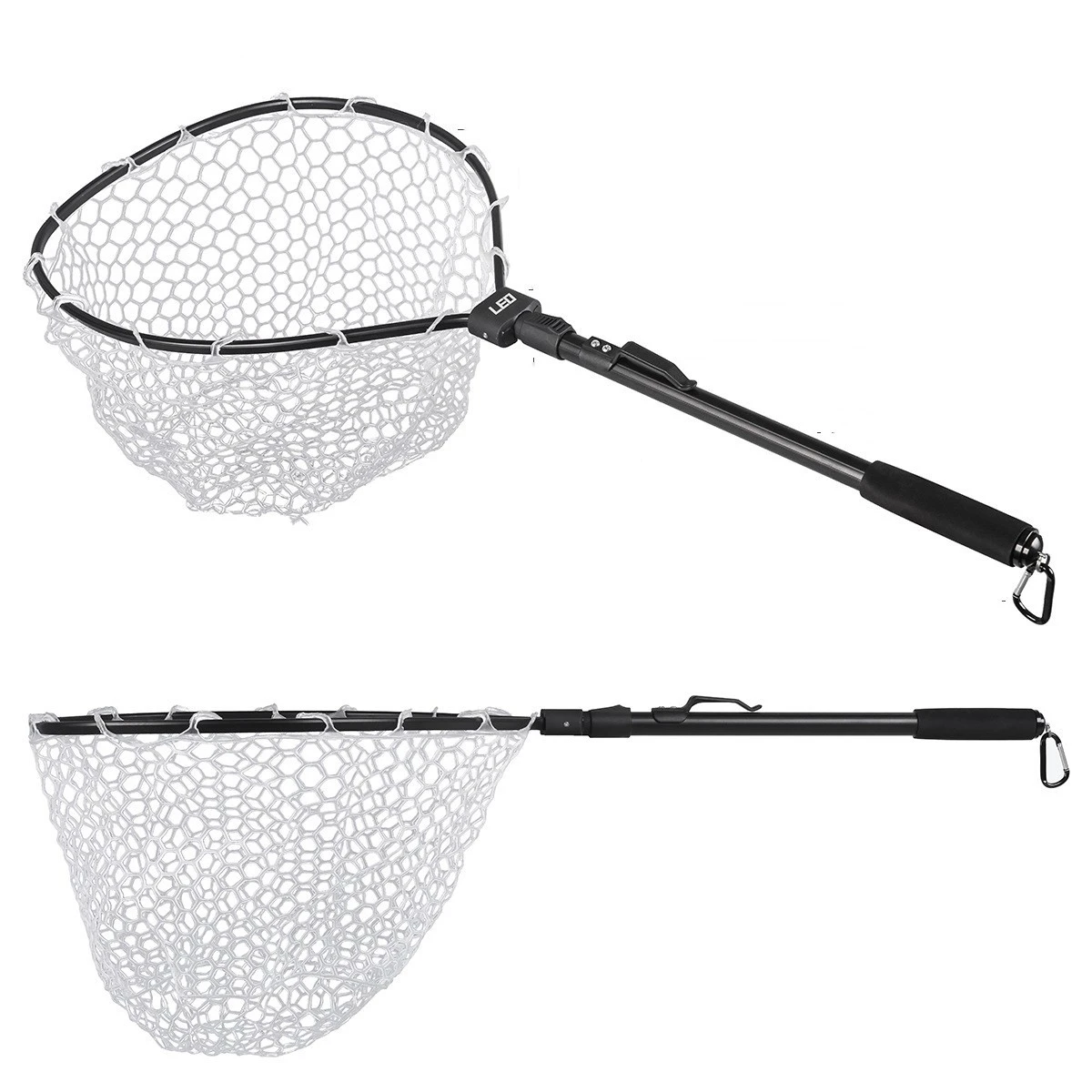 New Product High Quality Black Resistant Aluminum Alloy Faster Folding Handle Fishing Net with Waterproof Rubber Mesh