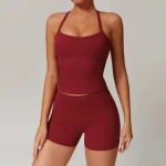New red vest threaded sports fitness yoga wear workout bra women sport pant matching yoga set