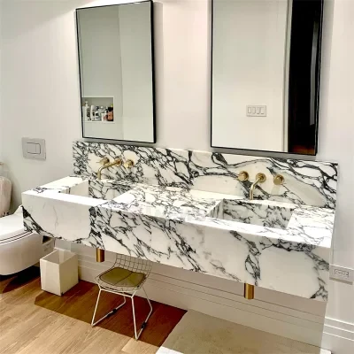 Newstar Wall Hung Calacatta Viola Marble Sink Basin Powder Room Vanity Bathroom Kitchen Washbasin Rectangle Sink