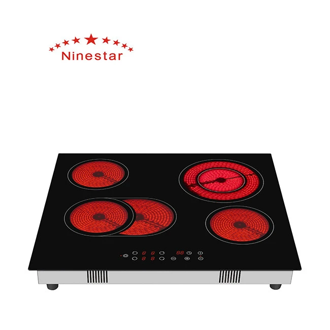 Ninestar Brand  NS.D - 982 Factory Supply Black Crystal Plate ceramic hob four Burner Infrared Cooker