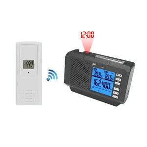 NOAA weather radio with wireless temperature projection clock