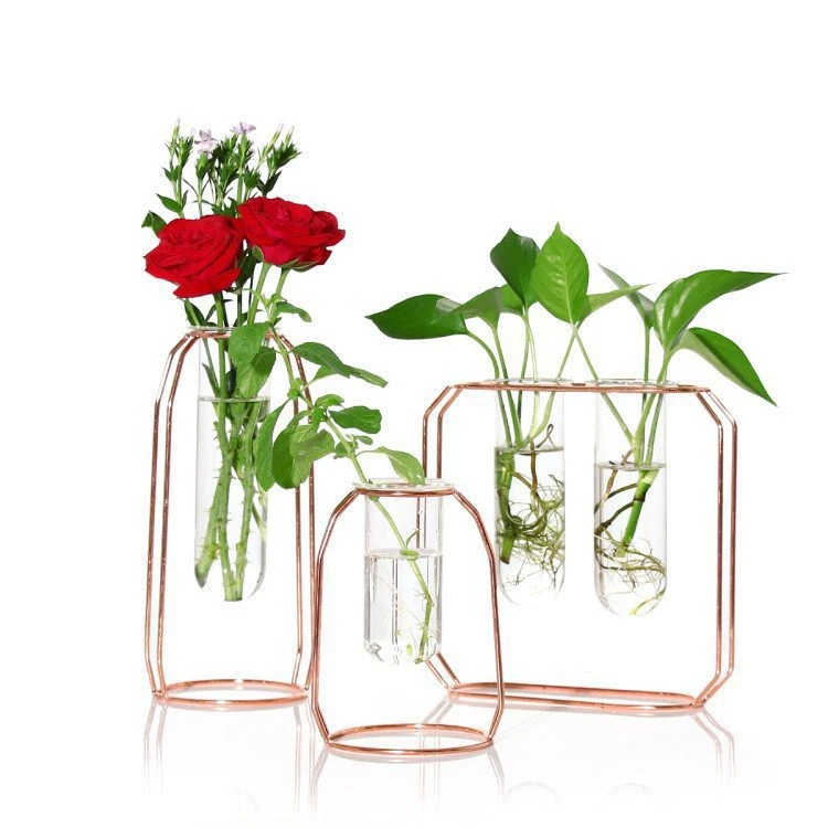 Nordic Ins Golden Glass Test Tube Vase Office Desktop Creative Flower Hydroponic Decoration Ornaments