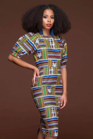 OEM wholesale half sleeves midi bodycon african wax print dress fashion styles african print dress designs