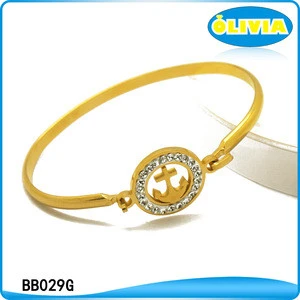 Olivia wholesale simple design anchor style accessories women simple 18k gold designs cuff bangle