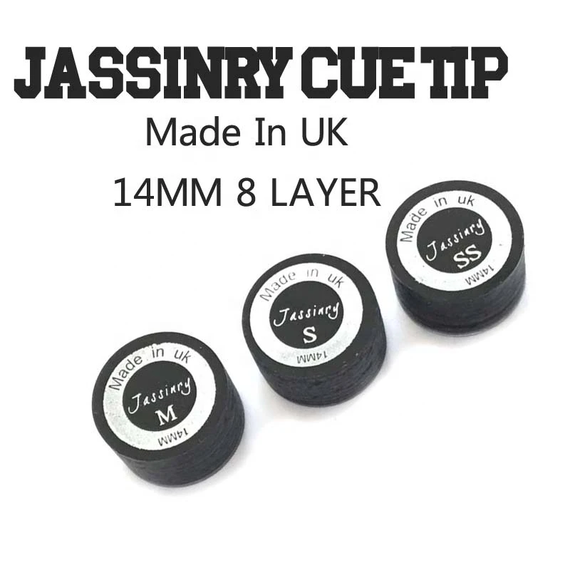 Original Jassinry 14mm Black Clear Pool cue tips with transparent cushion in SS/S/M/H High quality billiards cue sticks