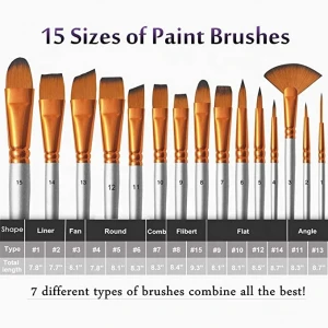Paint Brushes Set 15 Sizes Oil Acrylic Painting Brush Kit Professional with 1 Standing Organizer 1 Mixing Knife 1 Watercolor Spo