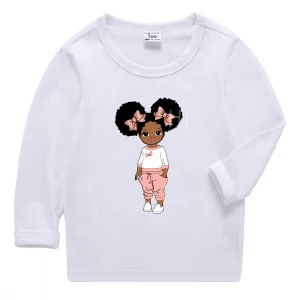 Peekaboo African American black Girls Cotton tees cute Children Long Sleeve Tops girl kids long sleeve shirts kids t-shirt