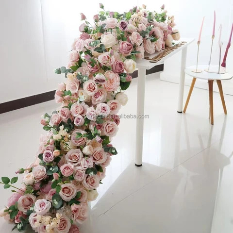 PFT Wholesale High Quality Silk flower table runner flower runner wedding table Artificial Flowers For Wedding Decoration