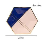 Plaid Style Gold and Navy Party Tableware Kit Supplies for Baby Shower Birthday