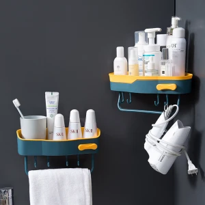 Plastic Wall-mounted Punch-free Toiletries Rack Bathroom Accessories Organizer Multifunctional  Corner Shelf