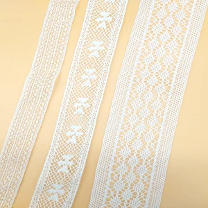 Polyester 1.9cm White Soft Face  Crocheted Embroidered Lace Trim Various Design Lace Trim.