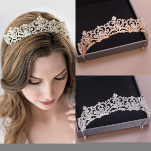 Popular Rose Gold Silver Heart Shape Rhinestone Diamond Headband Tiara Princess Crown Jewelry