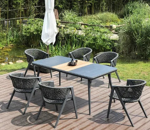 Popular Style Morden Restaurant Dining Table Set Garden Patio Wichker Chairs Outdoor Furniture