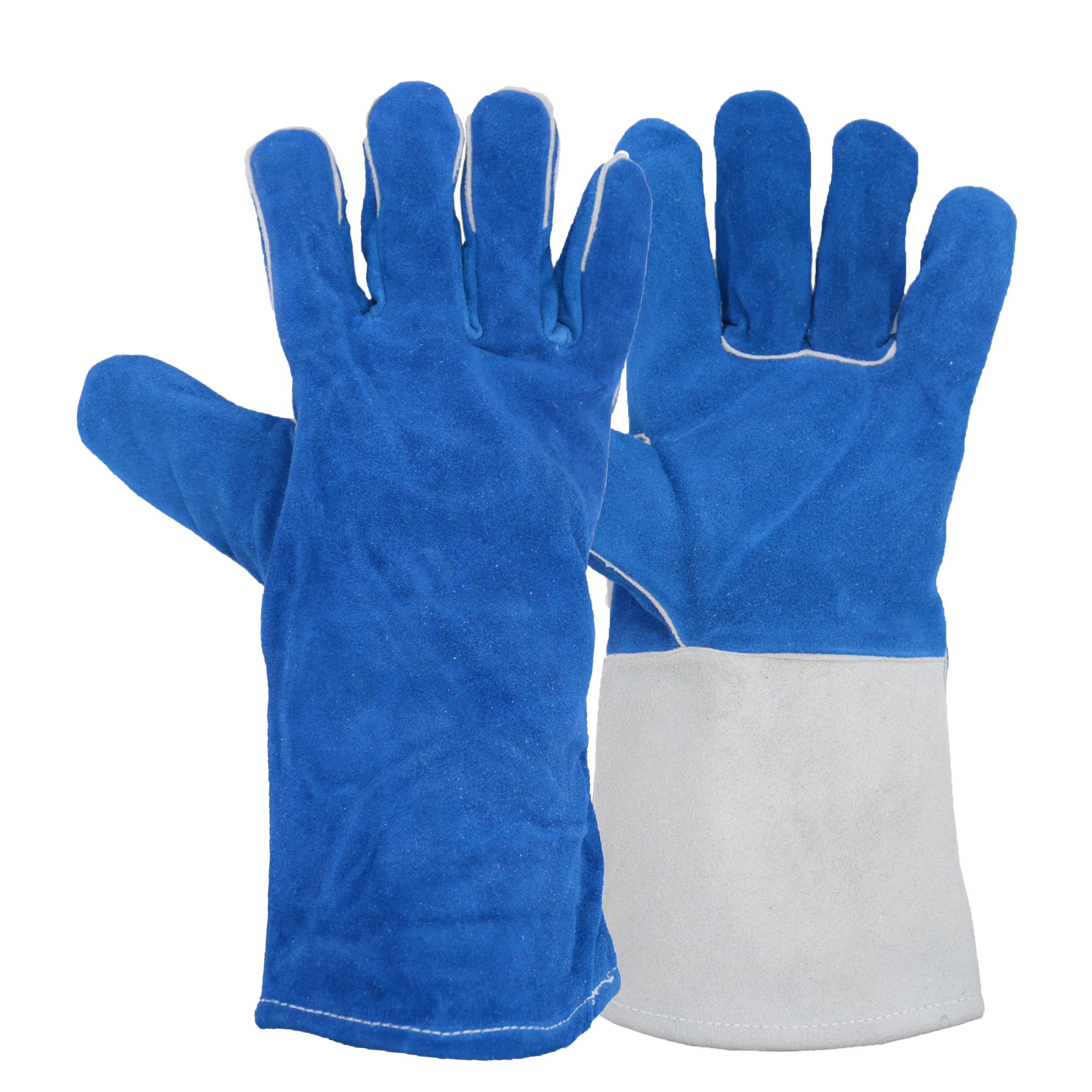 PRI Blue men/women Split cowhide heat resistant materials guantlet leather work tig welder gloves