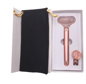 Private label high quality 2 in 1 anti aging rose quartz 24K beauty vibrating electric mini jade roller for face