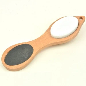 Private label Natural color Wooden foot file with long handle