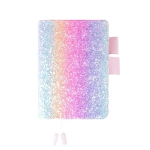 Promotional Rainbow Glitter Leather Cover Notebook Travel Handbook
