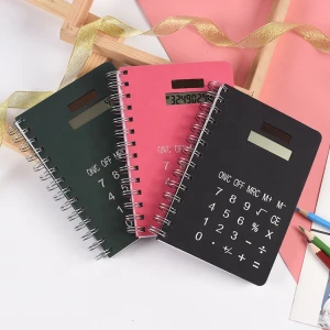 PU Notebook with calculator functions pen promotional gift customized private label logo 8 digit solar power notepad calculator