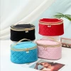Quilting Velvet Cosmetic Case With Pearl Ziiper Puller Portable Make-up Bag Cosmetic Bag