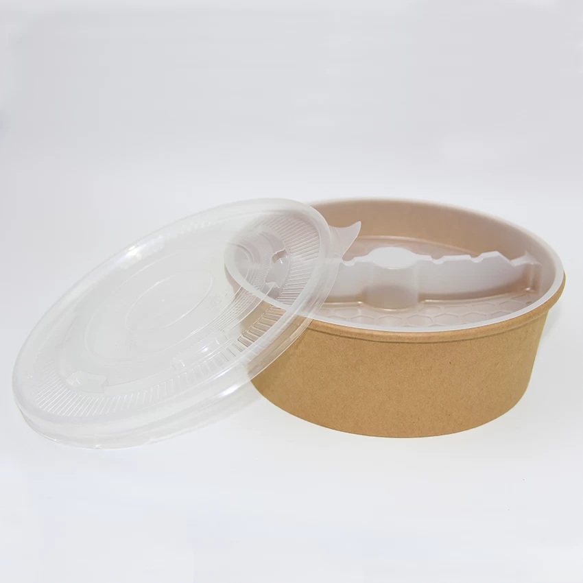 100% recyclable moisture and grease resistant PE coated brown kraft paper salad bowl 1100ml 1300ml