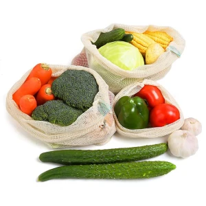 Reusable organic cotton produce bags set for grocery shopping fruit vegetable cotton mesh laundry bag washable