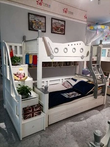 Safety barrier boy and girl bunk bed with cabinet ladder children  bedroom set