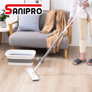 Sanipro New Design Hand Free Quick Home Cleaning Tools Folding Flat Mop and Bucket Set Flat Squeeze Mop and Bucket Set