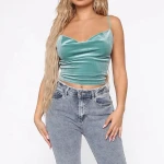 Sexy Women Clothing Camisole Custom Cowl Velvet Crop Tops Wholesale