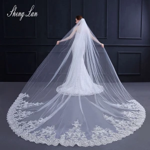 Shenglan 3.5 Meter Ivory Cathedral Wedding Veils Long Lace Edge Bridal Veil with Comb wedding supplies