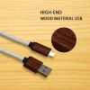Smart phone accessories 2 in 1 micro usb cable wood and leather made cable cord for ios and android
