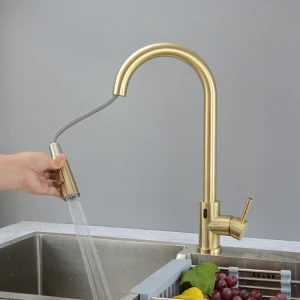 smart sensor kitchen faucet modern brushed gold pull down stainless steel 360  touchless kitchen faucet sink