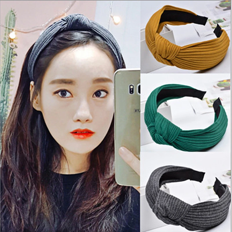 Solid Soft Knotted Accessories Women Hairbands Lady Girls Bow Headband Solid Color Hair Hoop