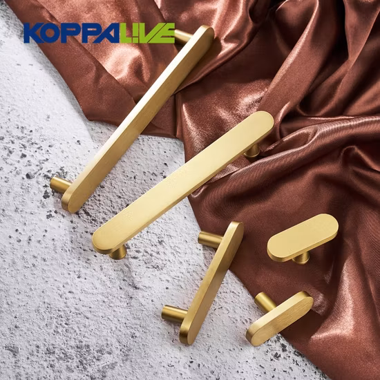 Koppalive Minimalism Golden Luxury Kitchen Cabinet Handles and Knobs Brushed Brass Handles for Wardrobe Drawer &amp; Closet