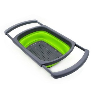 Square Shape Drain Basket Collapsible Colanders Folding Strainers Foldable Silicone Kitchen for Fruit Vegetable Baskets