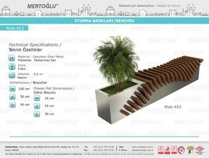 Stainless Steel Wooden Bench With Planter Mob-453