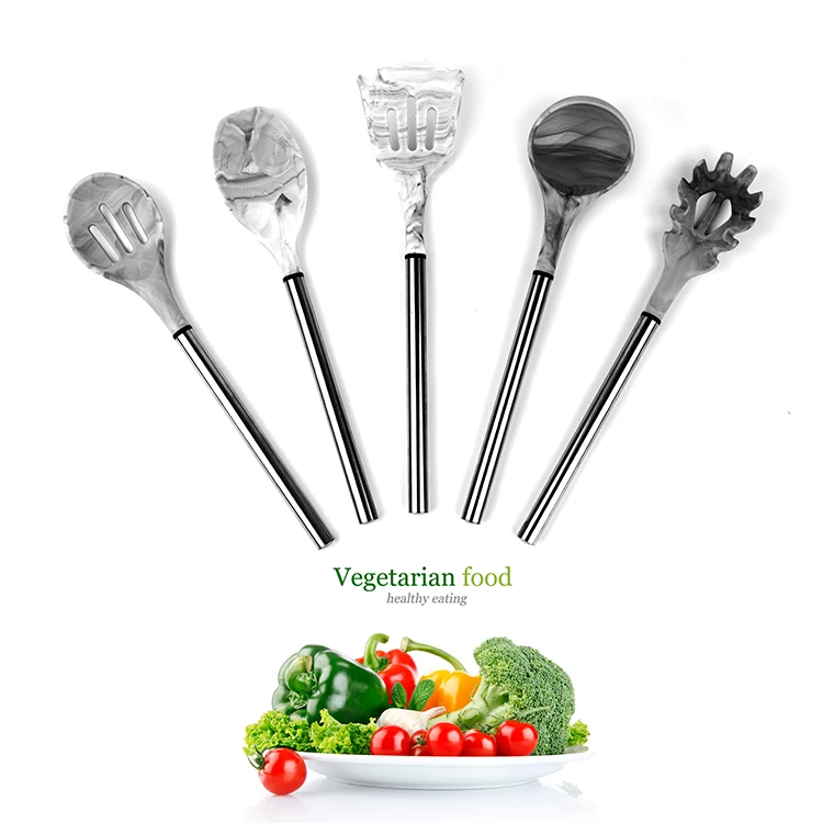 Stock marble silicone stainless steel  Kitchen Tool Set kitchen cooking tool set 5 utensils set