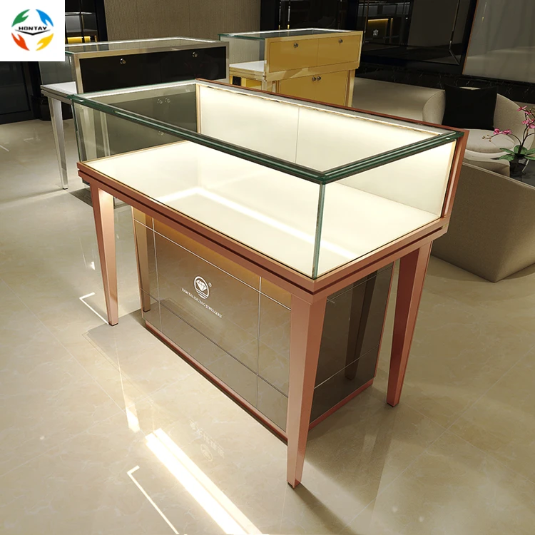 Swiss Style Factory New Glass Top Counter LED Lighting Exhibition Cabinet Portable Jewelry Showcases For Luxury Shops