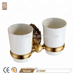 Taizhou Luxury European Style Double Brass Holders Ceramic tumbler cups