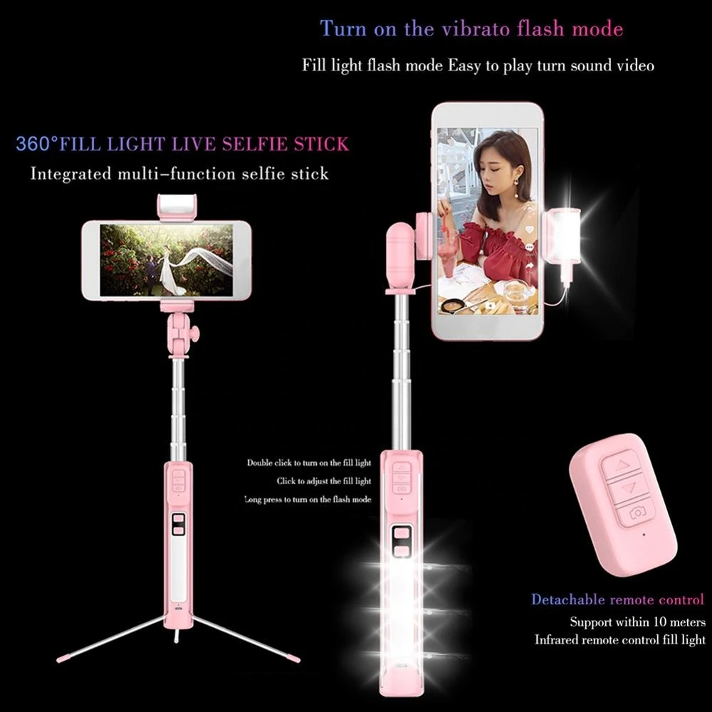 Tik Tok Selfie Stick LED Light Tripod Rechargeable Remote Shutter for Android iPhone