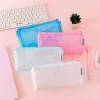 Transparent lightweight pure color PVC clear to see zipper pencil grid bag for school office