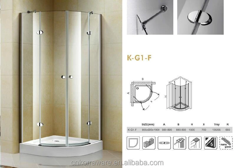 UPC Standard Shower Enclosure shower room furniture, Quadrant Frameless Shower Enclosure with 2 Hinged Doors