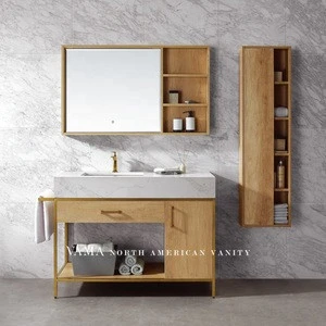VAMA 1200mm 2019 new hotel golden stainless steel bathroom vanity cabinet with LED light mirror 769052G